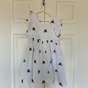 Pink Chicken White Dress with Boot and Cactus Design